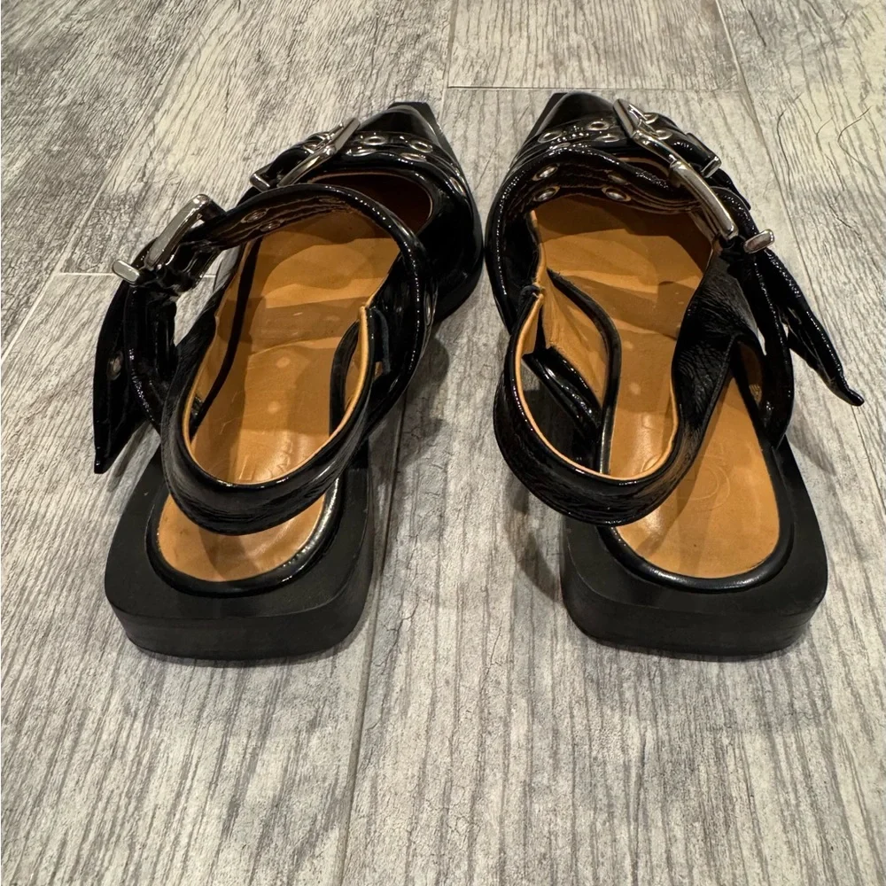 GANNI black feminine buckle ballerina flats - Picture 7 of 9